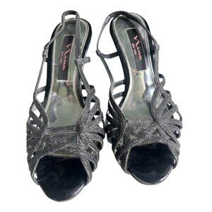 Nina New York Black Glitter Strappy High Heel Sandals Shoes Size 6M